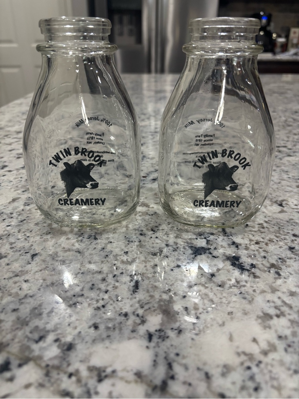 Set of 2 Twin Brook Creamery Glass Milk Bottles - Rustic Farmhouse Decor Bud Vas